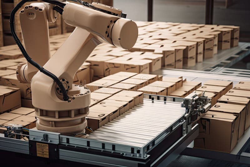 Packaging and sorting robot, placing items into boxes royalty free illustration