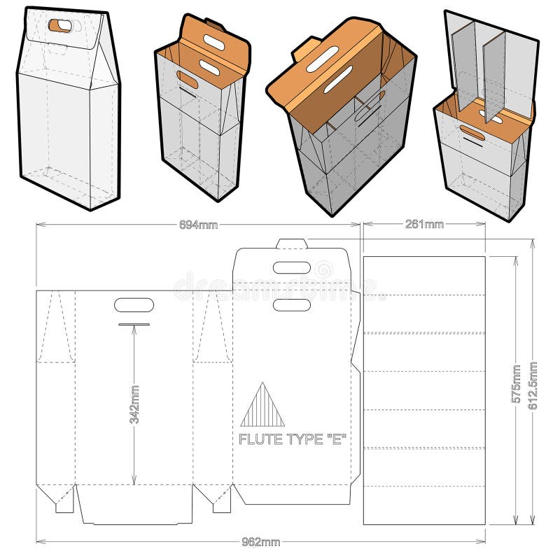 Packaging for Two Bottles of Wine and Diecut Pattern. Stock Vector
