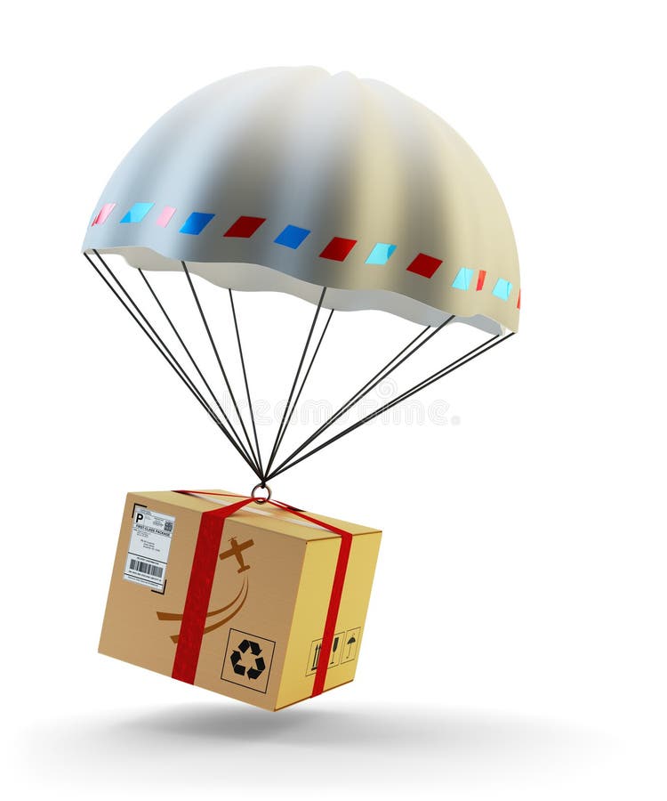 Packeleverans vid luftbegrepp stock illustrationer Packeleverans vid luftbegrepp stock illustrationer