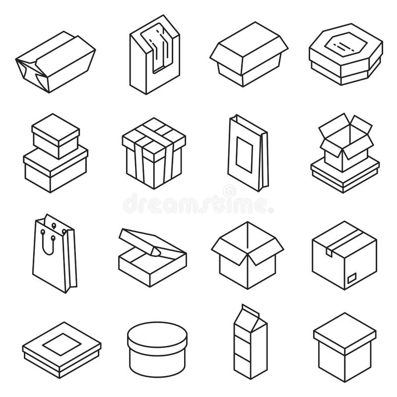 Packing storage blank boxes icon, line art