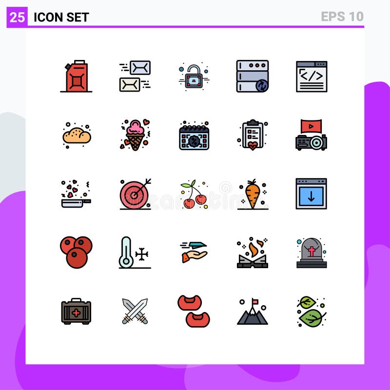 Pacote de 25 cores criativas e recheadas de cores planas de design Web codificação bloquear servidor browser ilustração stock