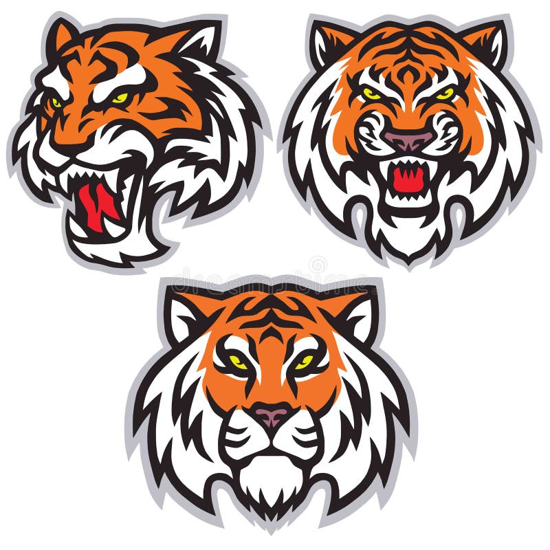 Pacote do projeto da mascote do vetor de Tiger Head Logo Set Template ilustração do vetor