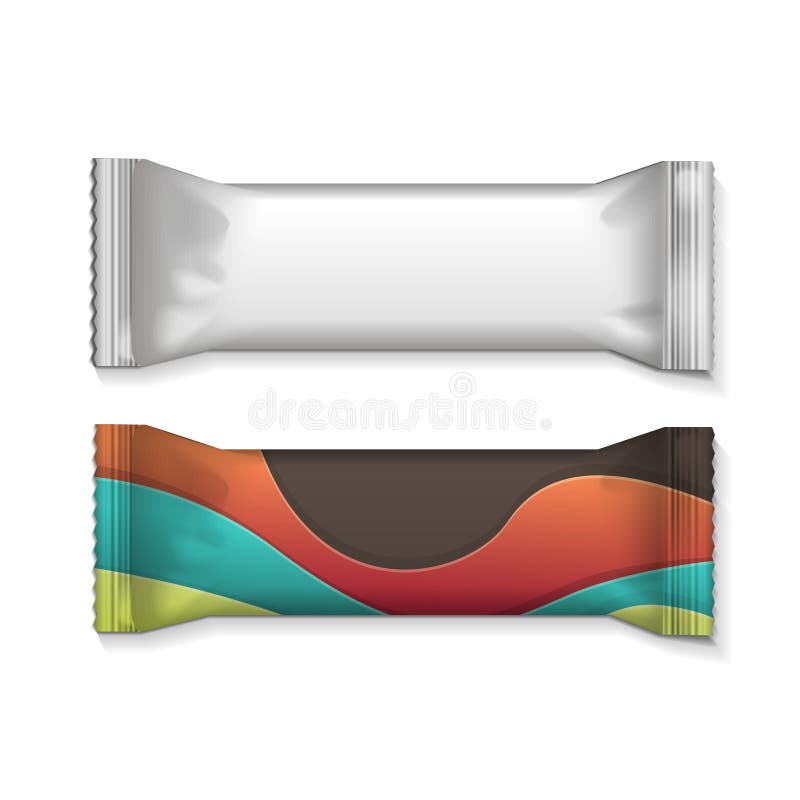 Vector visual of white or clear plain flow wrap plastic foil packet, packaging or wrapper for biscuit, wafer, crackers, sweets, chocolate bar, candy bar, snacks etc. Vector visual of white or clear plain flow wrap plastic foil packet, packaging or wrapper for biscuit, wafer, crackers, sweets, chocolate bar, candy bar, snacks etc