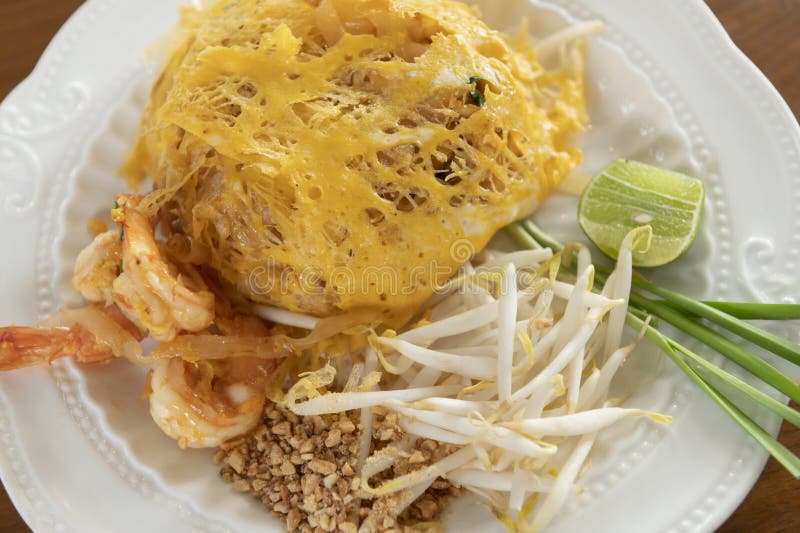 Pad Thai Wrapped in Egg Picture from Top Corner Stock Photo Image of