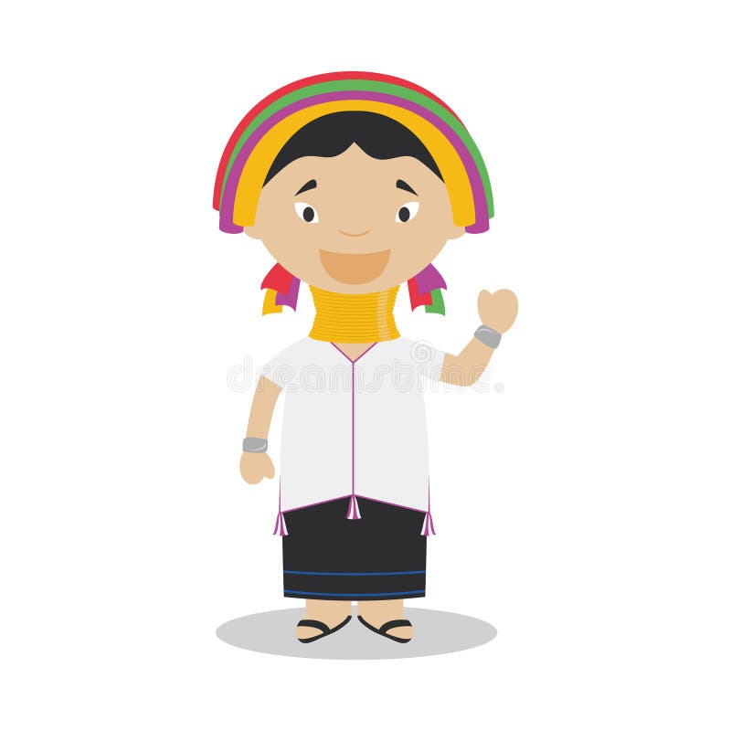 Myanmar Traditional Costume Stock Illustration - Illustration of custom ...