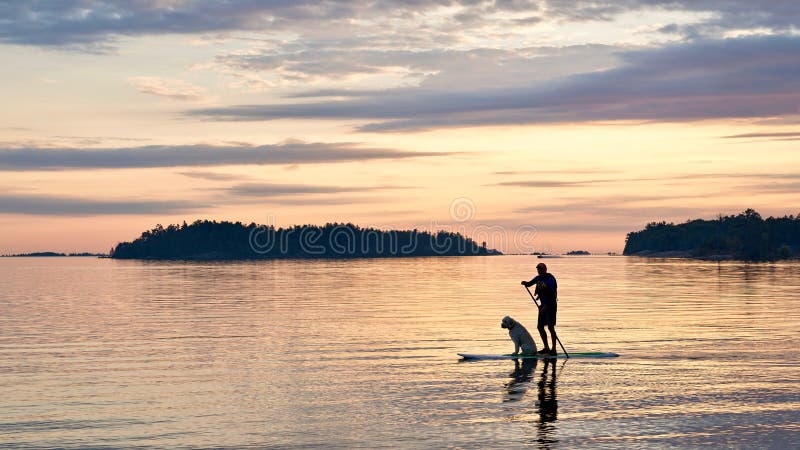Paddle Boarding with dog on Georgian Bay in Killbeer Provincial Park stock fotografie Paddle Boarding with dog on Georgian Bay in Killbeer Provincial Park stock fotografie