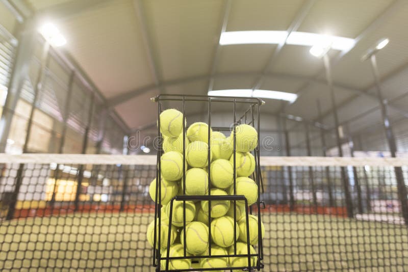 Paddle Tennis Balls in Basket in Court for a Class Stock Photo Image of padel, paddletennis