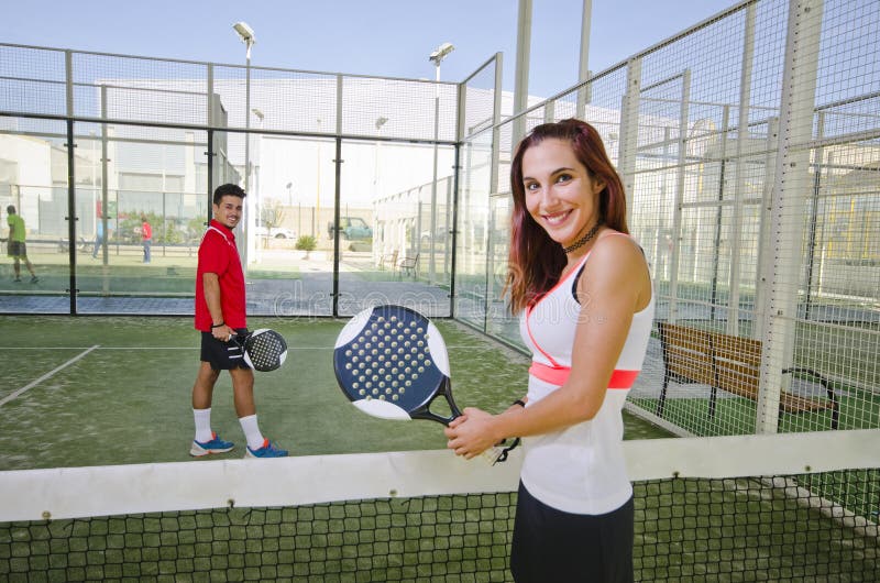 Paddle Tennis Couple in Court Stock Photo Image of play, leisure 49225338