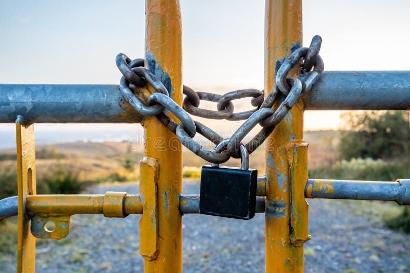 Padlock and Chain at Gate in Wild Ireland Stock Image Image of