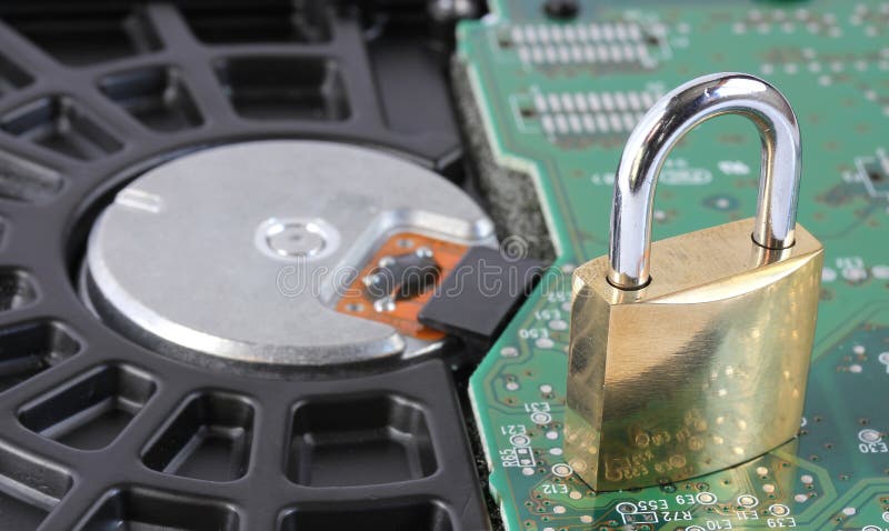 Padlock on computer hard disk drive