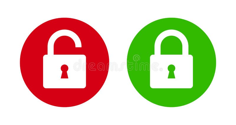 Padlock Lock and Unlock Icon on Green and Red Flat Button Stock Vector -  Illustration of security, green: 169918103