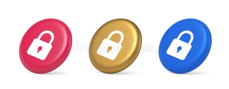 Padlock locking web access button password security protection safe encryption 3d isometric circle icon royalty free illustration