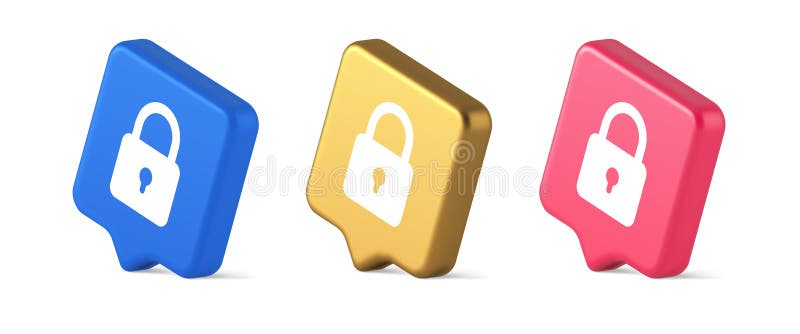 Padlock locking web access button password security protection safe encryption 3d speech bubble isometric icon royalty free illustration