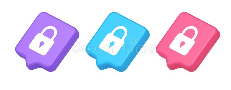 Padlock locking web access button password security protection safe encryption 3d speech bubble isometric icon stock illustration