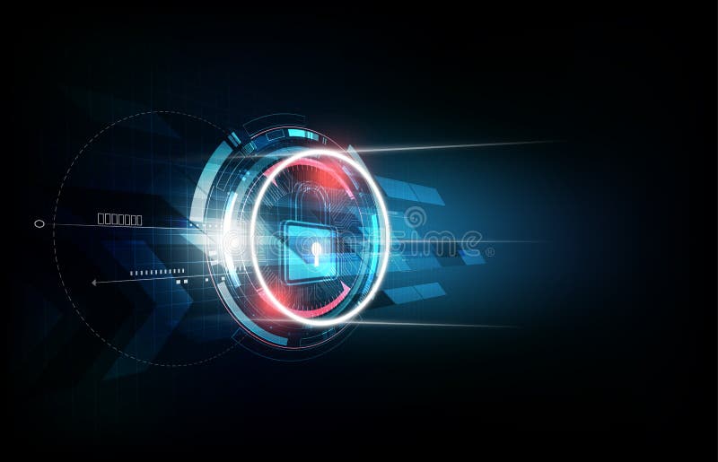 Padlock with security lock concept and futuristic electronic technology background, vector illustration royalty free illustration