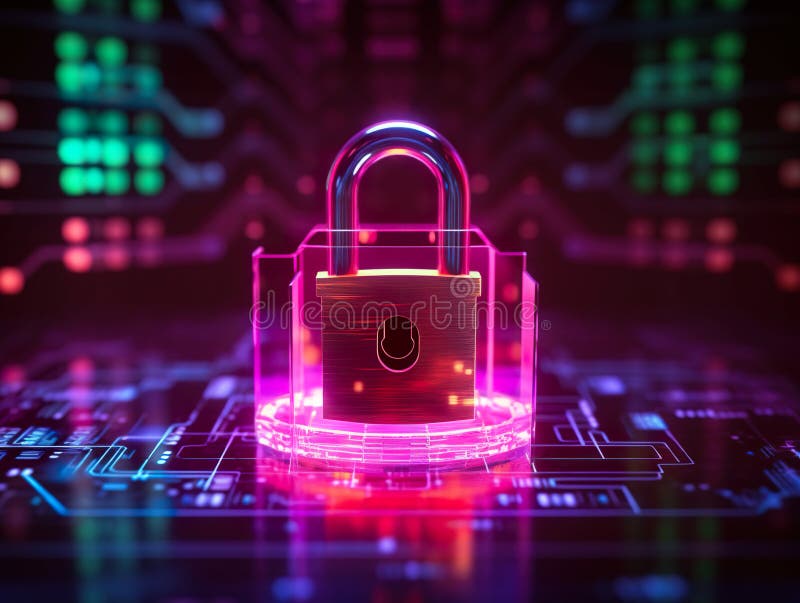 A padlock on top of a circuit board. Generative AI image. Cyber cecurity concept image. royalty free stock photo