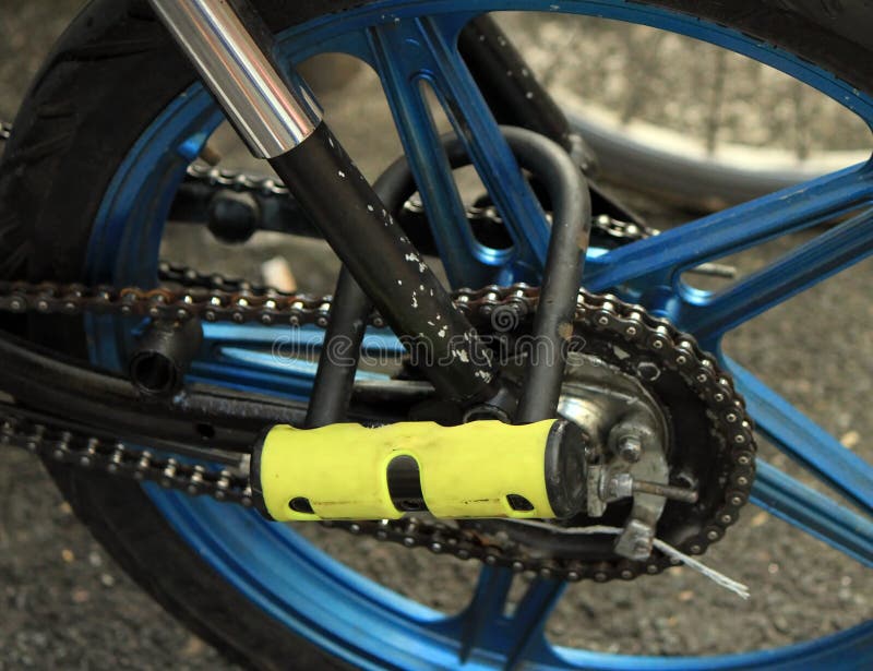 Portable Lock on Front Wheel Motocycle Stock Photo Image of password