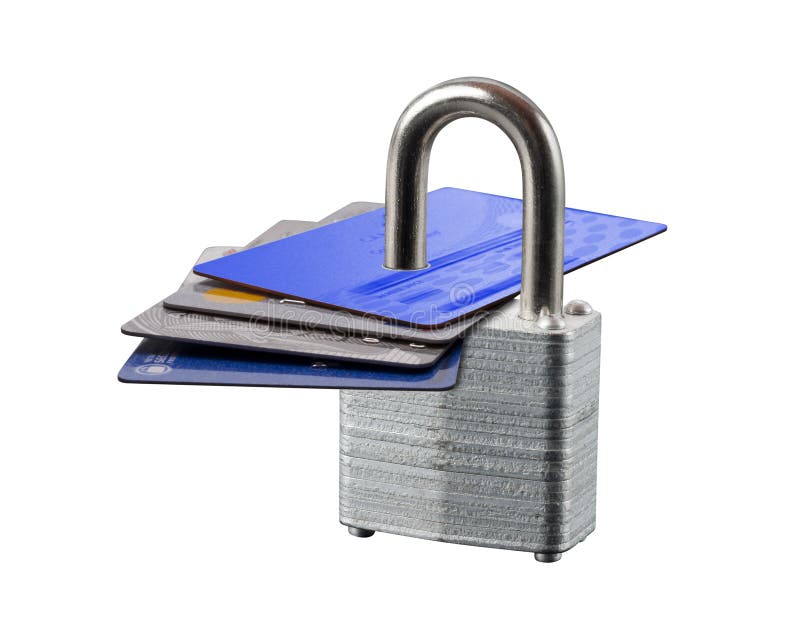 Padlocked credit cards, isolated royalty free stock image Padlocked credit cards, isolated royalty free stock image