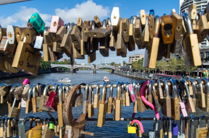 Padlocks of Love on Southgate Footbridge Stock Image Image of