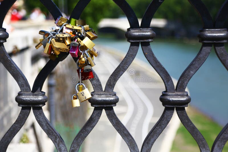 Padlocks of Lovers on a Bridge Rome Stock Photo Image of lovers