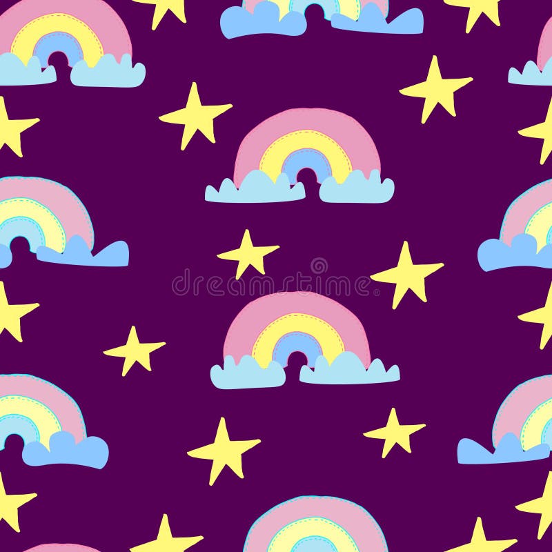 padrão abstrato arco-íris e nuvens kawaii fundo de papel de parede