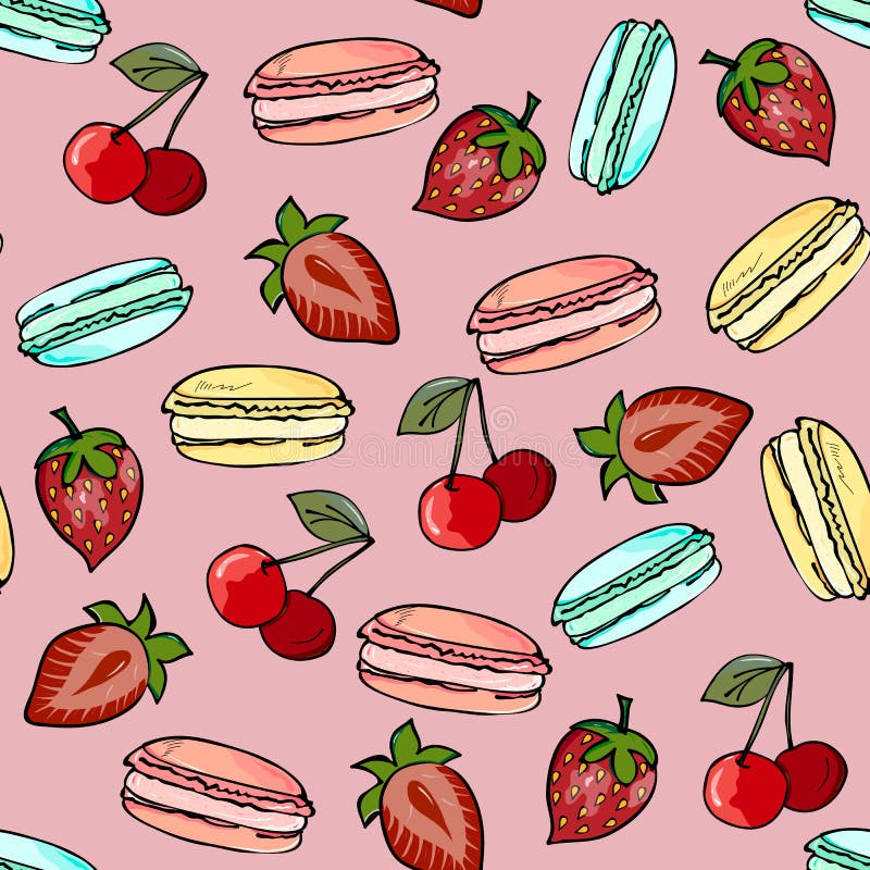 Macaroon colorido sobremesa doce de pastelaria francesa com diferentes sabores bagas gourmet ou biscoitos de queijo limão e banana esboço de padaria cremes de confeitaria sabores vetor isolado conjunto de biscoitos fofos