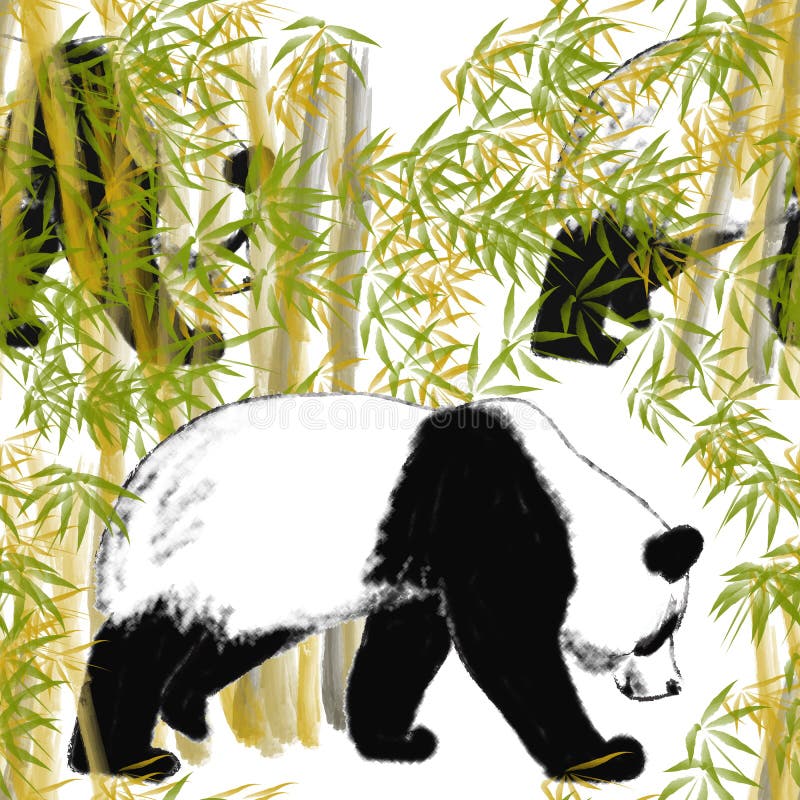 Urso Panda Ou Bambu Desenho Simples De Pincel Preto E Branco