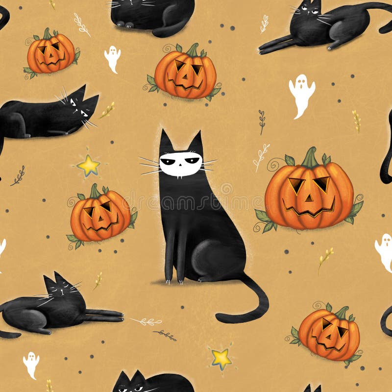 Cartão De Saudação De Halloween Feliz Com Gato Preto Fofo E Abóbora  Assustadora. Personagem De Desenho Animado De Feriados Animais Ilustração  Stock - Ilustração de fundo, feriado: 258237194