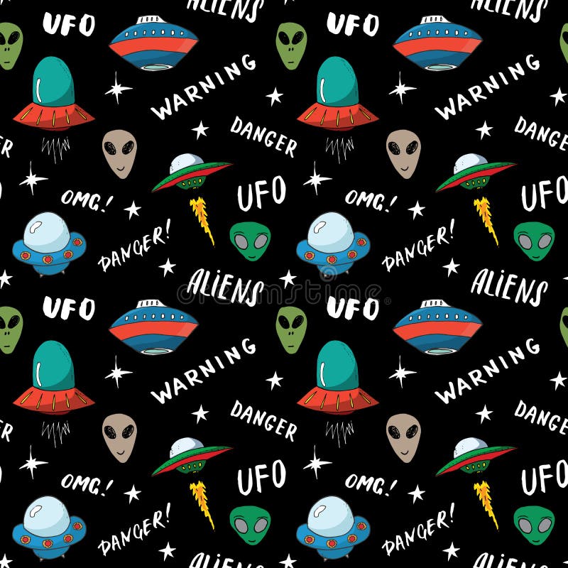 Padrão Uniforme De Ufo E Aliens. Desenho De Naves Espaciais