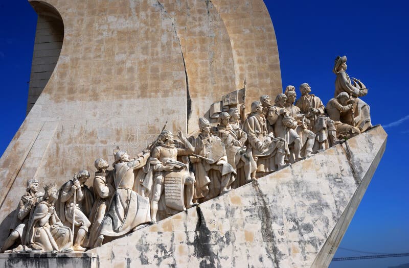 Padrao dos Descobrimentos (Monument of Discoveries), in Lisbon (Portugal). It is located on the estuary of the Tejo river in the Belem district of Lisbon, Portugal, where ships departed to their often unknown destinations. It celebrates the portuguese which participate to the big maritime discoveries between the 15th and 16th centuries, in front with Henrique the Sailor;. Padrao dos Descobrimentos (Monument of Discoveries), in Lisbon (Portugal). It is located on the estuary of the Tejo river in the Belem district of Lisbon, Portugal, where ships departed to their often unknown destinations. It celebrates the portuguese which participate to the big maritime discoveries between the 15th and 16th centuries, in front with Henrique the Sailor;