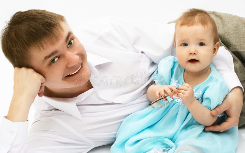 Father and baby on white. Father and baby on white