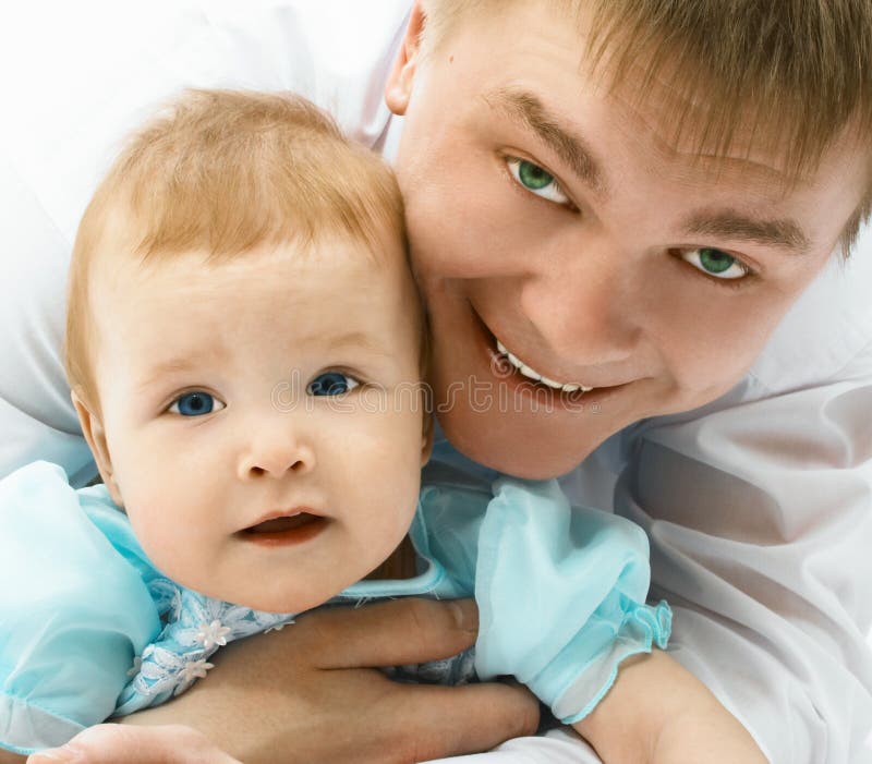 Father and baby on white. Father and baby on white