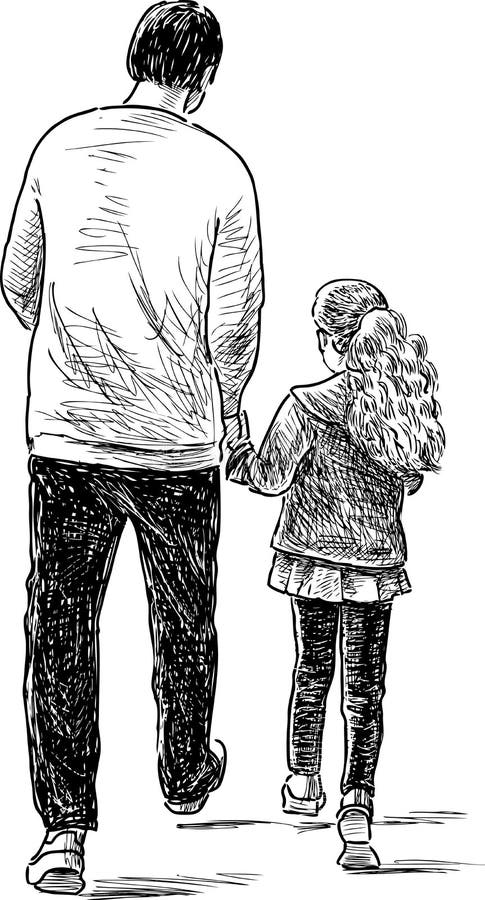 Padre e hija en un paseo ilustración del vector. Ilustración de cabrito -  89628927