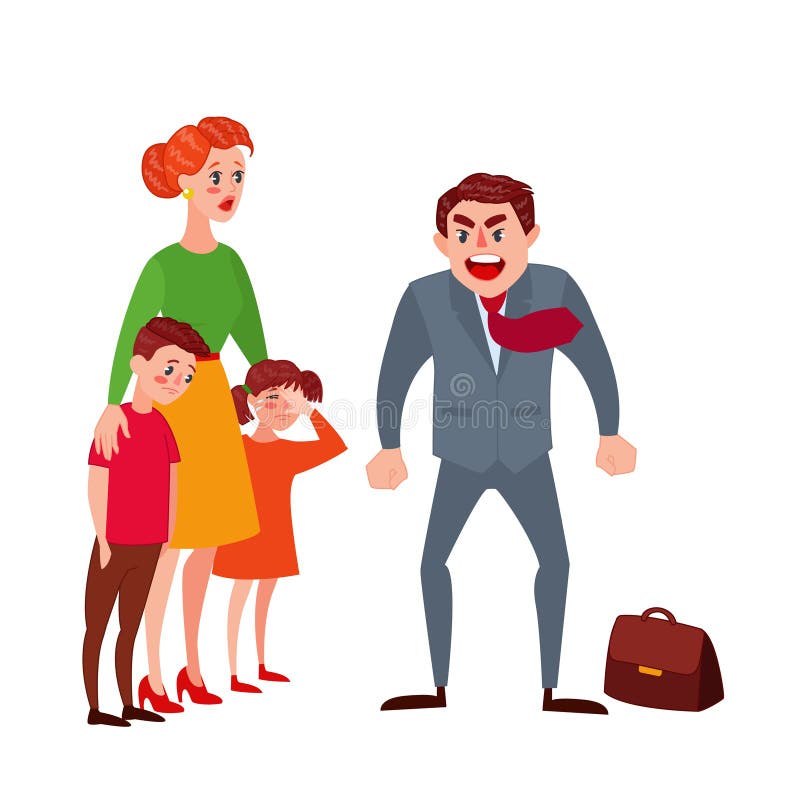 Padre furioso Yelling en su esposa y niños La pelea de la familia Parents problemas Hombre enojado que grita en niños stock de ilustración Padre furioso Yelling en su esposa y niños La pelea de la familia Parents problemas Hombre enojado que grita en niños stock de ilustración