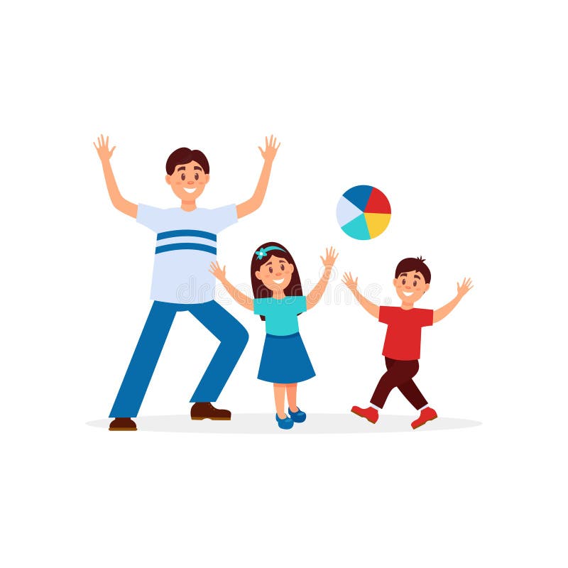 Padre joven que juega en bola con sus niños Papá, hija e hijo Reconstrucción de la familia Actividad al aire libre paternidad ilustración del vector Padre joven que juega en bola con sus niños Papá, hija e hijo Reconstrucción de la familia Actividad al aire libre paternidad ilustración del vector