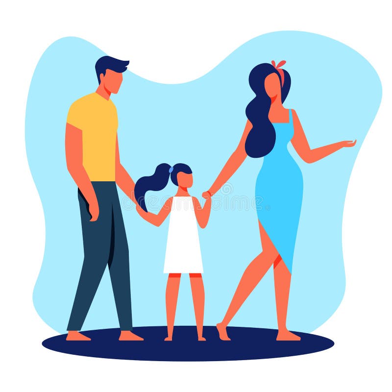 Padre Mother de la familia e hija con los pies desnudos ilustración del vector Padre Mother de la familia e hija con los pies desnudos ilustración del vector
