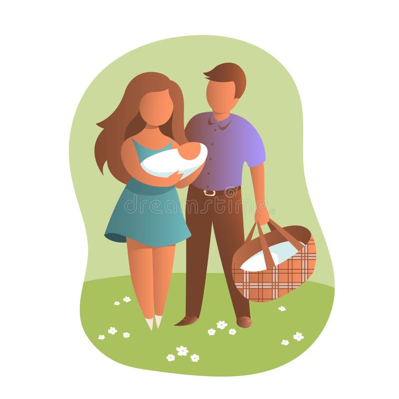 Padres Jovenes Con Un Bebe En Sus Brazos Ilustracion Del Vector Ilustracion De Hospital Familia