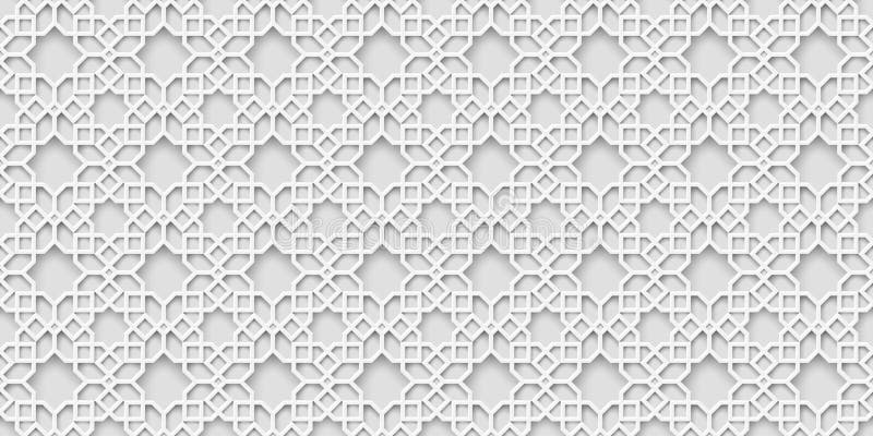 White arabic pattern, islamic background. Arabian wallpaper. Geometric ornament  3d style vector. Texture east traditional motif. White arabic pattern, islamic background. Arabian wallpaper. Geometric ornament  3d style vector. Texture east traditional motif