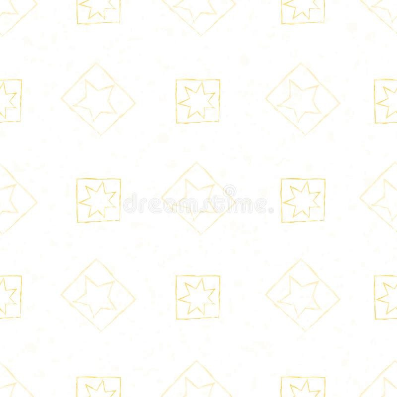 Padrão contínuo vetorial com várias estrelas douradas emolduradas no estilo de pincelada parecerosa em fundo branco ilustração stock Padrão contínuo vetorial com várias estrelas douradas emolduradas no estilo de pincelada parecerosa em fundo branco ilustração stock
