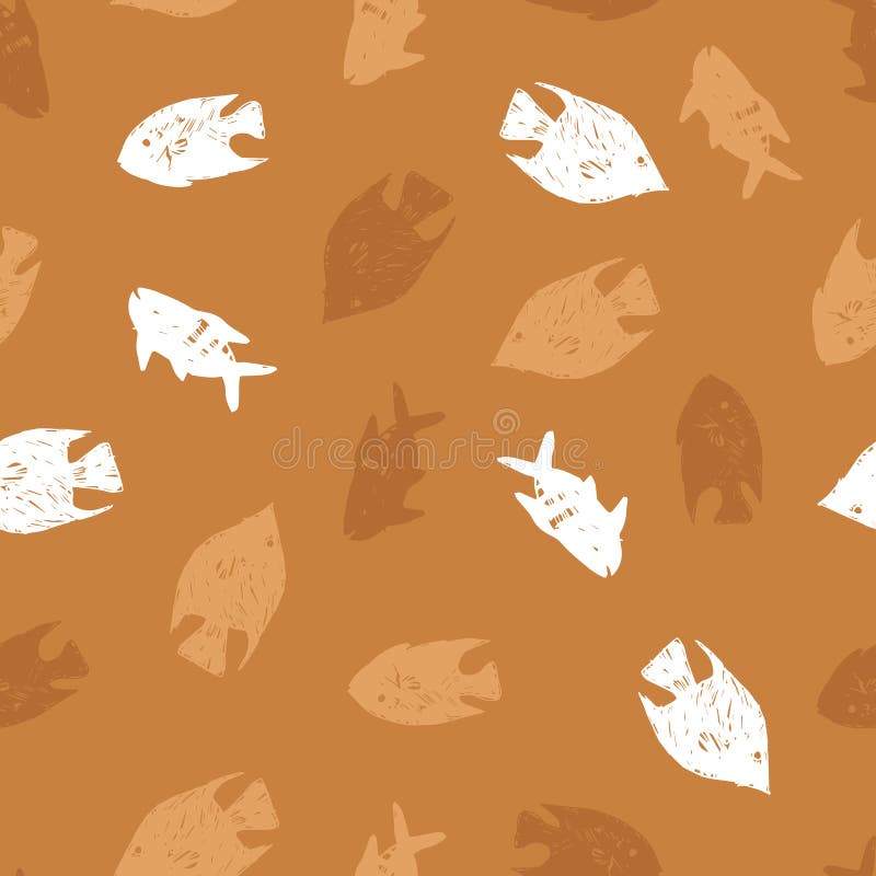 Padrão de repetição monocromático de peixes castanhos vetoriais Perfeito para projetos de tecido, de raspagem e de papel de pared ilustração stock Padrão de repetição monocromático de peixes castanhos vetoriais Perfeito para projetos de tecido, de raspagem e de papel de pared ilustração stock