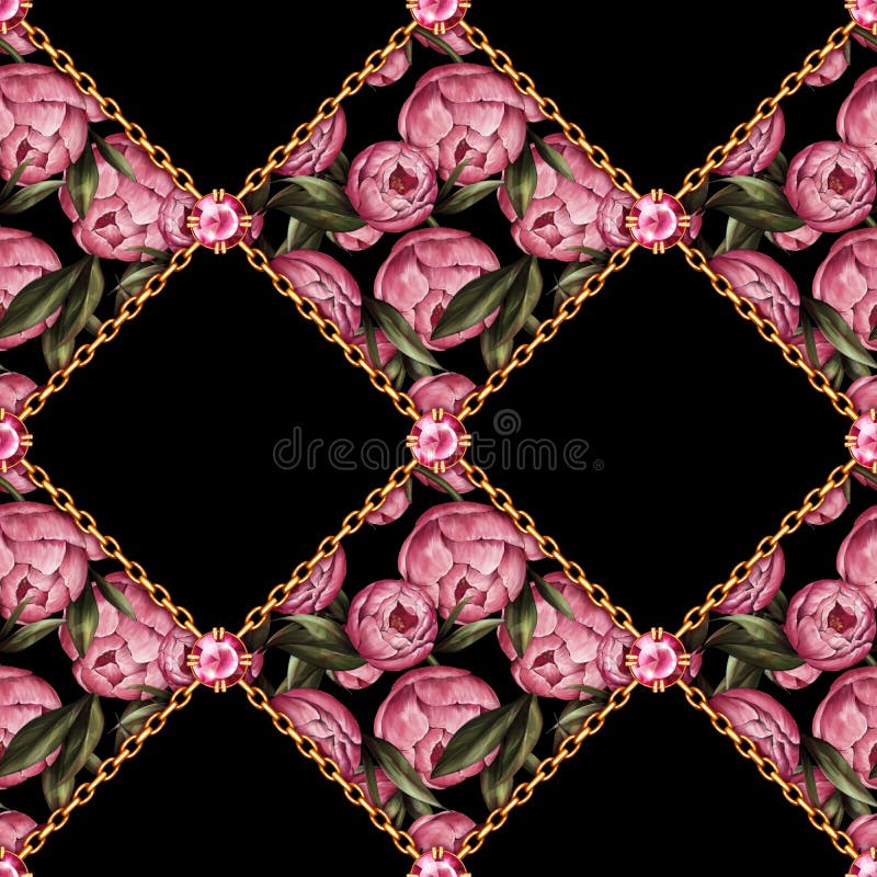 Padrão sem costura com pedras e correntes ilustração stock