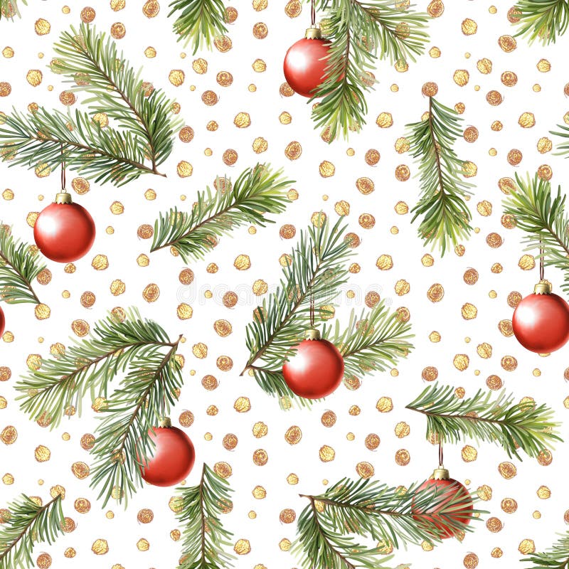 Padrão sem costura com ramos de árvore e bolas vermelhas. fundo de natal. ilustração stock