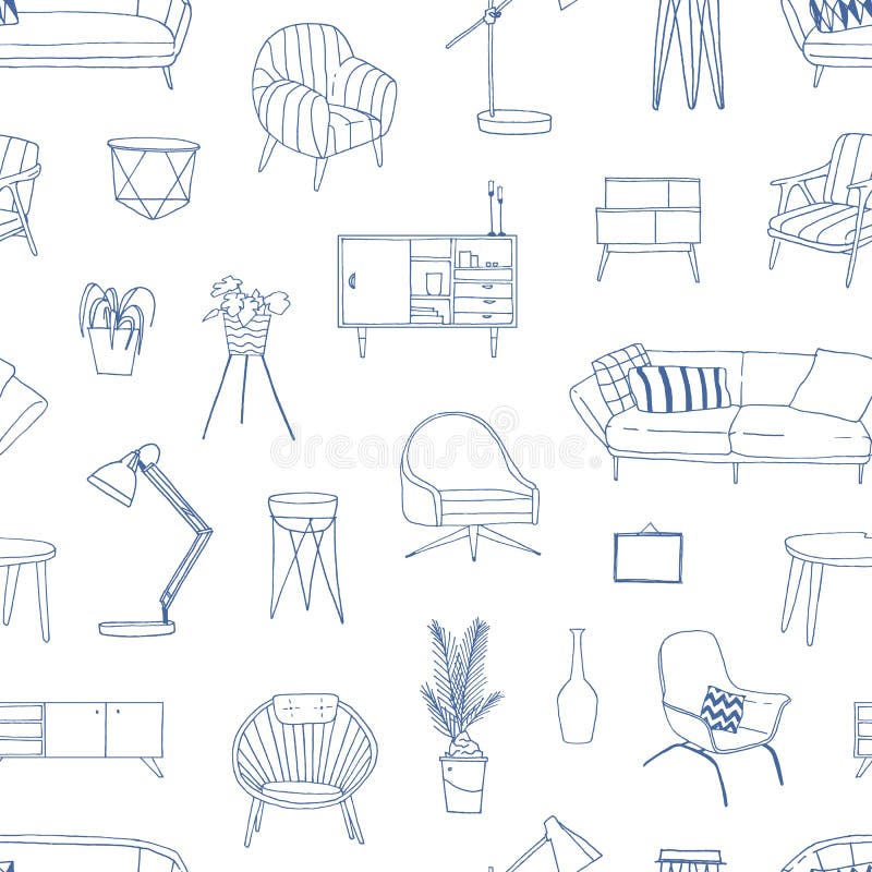 Padrão sem descontinuidades do vetor desenhado manualmente para mobiliário doméstico Antecedentes decorativos para acessórios de ilustração do vetor Padrão sem descontinuidades do vetor desenhado manualmente para mobiliário doméstico Antecedentes decorativos para acessórios de ilustração do vetor