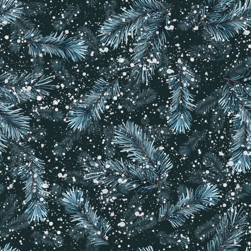 Padrão uniforme azul com ramos de árvore e neve. fundo de natal ilustração do vetor