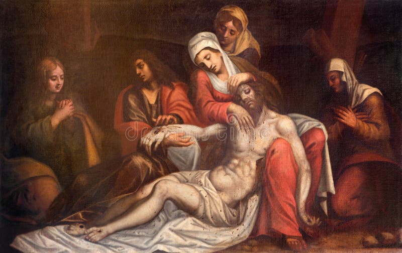 Padua - han målar av Pieta av den okända venecian målaren av 17 cent i kyrkliga chiesadi Santa Maria del Torresino fotografering för bildbyråer Padua - han målar av Pieta av den okända venecian målaren av 17 cent i kyrkliga chiesadi Santa Maria del Torresino fotografering för bildbyråer
