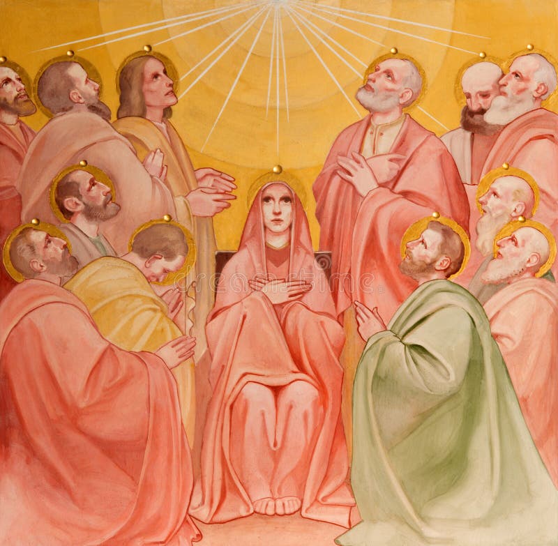 PADUA, ITALY - SEPTEMBER 9, 2014: The fresco of the Pentecost scene in church Basilica del Carmine royalty free stock photography PADUA, ITALY - SEPTEMBER 9, 2014: The fresco of the Pentecost scene in church Basilica del Carmine royalty free stock photography