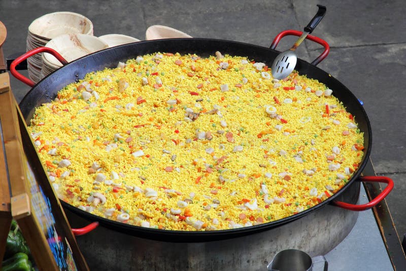Paella in big pan stock image. Image of natural, fumed 25890683