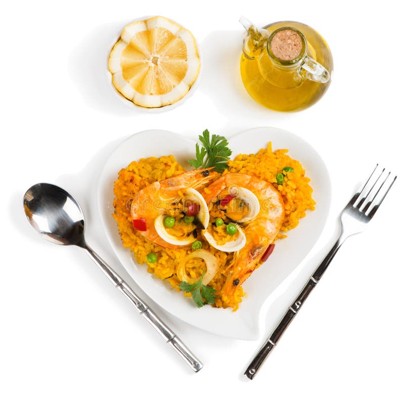 Paella - ovannämnd sikt för traditionell spansk mat arkivbild Paella - ovannämnd sikt för traditionell spansk mat arkivbild