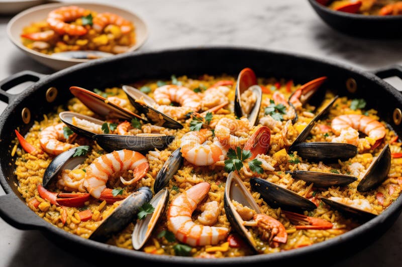 Paella, Spanish Dish Made with Rice, Chicken and Vegetables, Served in