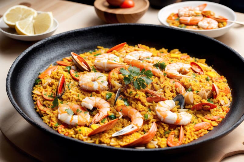 Paella, Spanish Dish Made with Rice, Chicken and Vegetables, Served in